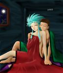  1girl artist_request bed blue_hair couple hetero masaki_tenchi nude ryouko_(tenchi_muyou!) spiked_hair tenchi_muyou! 