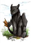  black feral fur green_eyes grey_scales hiccup how_to_train_your_dragon httyd male night_fury solo toothless tsareia wings 