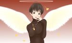  angel angel_wings bad_id bad_pixiv_id black_eyes black_hair breasts copyright_request covered_nipples halo large_breasts nanahime short_hair solo tongue wings 