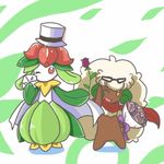  blush dark_skin flower hat lilligant lowres mask no_humans pokemon red_eyes rose top_hat whimsicott yellow_eyes 