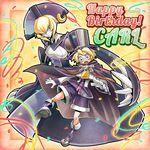  blazblue blonde_hair blue_eyes boots carl_clover character_name cloak glasses happy_birthday hat nirvana purple_footwear robot top_hat 