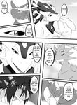  big_breasts blush breasts comic day_with_dna dragon english_text female greyscale hair huge_breasts macro male monochrome muscles muscular_female ryuakira tail text 