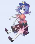  ankoku4649 blue_hair gradient_hair hat miyako_yoshika multicolored_hair ofuda open_mouth outstretched_arms pale_skin purple_eyes short_hair skirt solo star touhou zombie_pose 