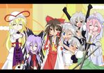  &gt;_&lt; =_= blonde_hair blue_eyes bow brown_eyes brown_hair closed_eyes duplicate hakurei_reimu hat hat_bow hug izayoi_sakuya konpaku_youmu lucky_star meimu motteke!_serafuku multiple_girls parody pink_hair purple_hair saigyouji_yuyuko silver_hair touhou yakumo_yukari yin_yang 