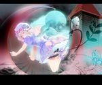  bad_id bad_pixiv_id clock clock_tower crescent dress flower full_moon hanamiboshi moon red_eyes remilia_scarlet solo touhou tower wings 