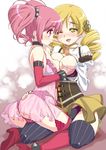  babydoll bad_id bad_pixiv_id bare_shoulders belt blonde_hair blush breast_grab breasts breasts_outside choker connect_(madoka_magica) corset drill_hair fingerless_gloves garter_belt gloves grabbing hug kaname_madoka lingerie magical_girl mahou_shoujo_madoka_magica medium_breasts mouth_hold multiple_girls one_eye_closed panties pink_eyes pink_hair ribbon ribbon_in_mouth senzoc short_hair sitting sitting_on_lap sitting_on_person tears thighhighs tomoe_mami twin_drills twintails twisted_torso underwear underwear_only wariza wristband yellow_eyes yuri 