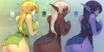  :p alternate_color ass blonde_hair breasts dark_elf dark_skin deedlit elf g-string green_eyes highres large_breasts long_hair multiple_girls panties pirotess pointy_ears purple_skin record_of_lodoss_war red_eyes side_slit smile thong tongue tongue_out underwear white_hair yoko_juusuke 