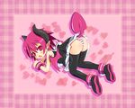  ass awayuki_tobari bat_wings demon_girl disgaea disgaea_3 horns magenta_hair makai_senki_disgaea_3 panties pink_hair pixiv_thumbnail raspberyl resized short_hair striped striped_panties tail thighhighs underwear wings 