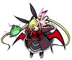  bat_wings blazblue bow chibi george_xiii gothic_lolita heel-less_platform_footwear lolita_fashion long_hair outstretched_hand platform_footwear rachel_alucard red_bow red_wings shoes solo very_long_hair wings yuuki_(kanranseki) 