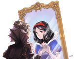 black_hair bow different_reflection fantasy green_eyes grimm's_fairy_tales hair_bow mirror momopanda multiple_girls princess queen reflection snow_white_(grimm) snow_white_and_the_seven_dwarfs 