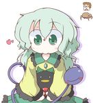  1girl :&gt; amura_(artist) bad_id bad_pixiv_id blush_stickers chibi chibi_inset crossover gordon_freeman green_eyes green_hair half-life headcrab heart komeiji_koishi reiuji_utsuho reiuji_utsuho_(bird) smile third_eye touhou transparent_background 