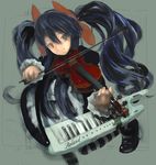  blue_hair dress electronic_piano green_eyes hatsune_miku piano tagme thighhighs twin_tails violin vocaloid 