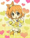  boots bow brown_eyes brown_hair chibi choker cure_pine dress earrings fresh_precure! hair_ribbon happy heart hiroyoshi jewelry magical_girl precure ribbon short_hair side_ponytail solo wrist_cuffs yamabuki_inori 