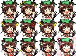  ^_^ angry animal_ears bad_id bad_pixiv_id banned_artist blush brown_eyes brown_hair cat_ears cat_tail chen closed_eyes earrings expressions faceset fang hat jewelry kisaragi_zwei multiple_tails open_mouth paw_pose short_hair smile tail tears touhou 