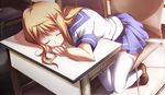  blonde chair classroom desk hairclip hiiragi_akao jinki_extend long_hair open_mouth school_uniform serafuku skirt sleeping thighhighs tsunashima_shirou 