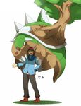  bad_id bad_pixiv_id blush boots closed_eyes gen_4_pokemon hat hinami_(ryuusei_potechi) male_focus open_mouth pokemon pokemon_(creature) pokemon_(game) pokemon_bw simple_background smile spikes torterra touya_(pokemon) tree 