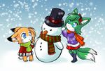  felousefarnayne female forest_(character) hat kivar_(character) luna777 male scarf snow snowman top_hat 