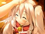  blush cat_bell character_request collar eyes_closed happy kemonomimi long_hair petting piromizu silver_hair smile source_request twin_tails 