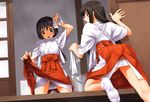  2girls black_hair desperation geisha_house kimono long_hair miko relief 