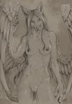  andraste anthro breasts canine female fox greyscale mammal monochrome nipples nude pussy raitsh_(character) sketch solo wings 