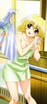  absurdres blonde_hair breasts cleavage hashimoto_takayoshi highres long_hair long_image lyrical_nanoha mahou_shoujo_lyrical_nanoha_strikers medium_breasts multiple_girls non-web_source nyantype official_art pink_eyes reinforce_zwei shamal silver_hair stick_poster tall_image towel very_long_hair 