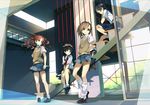  bad_id bad_pixiv_id black_hair brown_eyes brown_hair bunkyo_takemi flower green_eyes hair_flower hair_ornament misaka_mikoto multiple_girls sakugawa_school_uniform saten_ruiko school_uniform serafuku shirai_kuroko short_hair skirt stairs sweater_vest to_aru_kagaku_no_railgun to_aru_majutsu_no_index tokiwadai_school_uniform uiharu_kazari uniform 