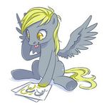  colors cutie_mark derp derpy_hooves_(mlp) equine female feral friendship_is_magic fun hair hooves mammal my_little_pony painting paper pegasus plain_background sitting solo unknown_artist white_background wings 