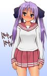  blue_eyes kagami_hiiragi lucky_star naz purple_hair school_uniform schoolgirl translation_request twin_tails 