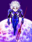  artist_request from_above lance_of_longinus male_focus moon nagisa_kaworu neon_genesis_evangelion plugsuit solo space tegaki white_hair 