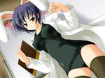  blue_hair green_eyes knee_socks labcoat mizugi school_uniform short_hair sukumizu tagme usamimi 