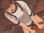  bloomers brown_hair classroom game_cg gym_uniform nanase_ruo onanism real_intention schoolgirl twin_braids twin_tails 