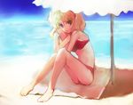  alice_margatroid barefoot beach bikini day feet nokishita outdoors ribs solo swimsuit touhou 