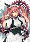  akiha_rumiho animal_ears cat_ears face gears hands long_hair maid one_eye_closed paw_pose pink_eyes pink_hair smile solo steins;gate suzuki_(pixiv1277943) twintails 