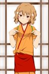  apron brown_eyes brown_hair flower hair_flower hair_ornament hanasaku_iroha japanese_clothes kakeru1234 kissuisou_uniform matsumae_ohana nakai_(waitress) short_hair solo 