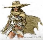  alternate_costume cape concept_art cowboy_hat dual_wielding hat holding kawano_takuji midriff miniskirt official_art short_shorts shorts skirt solo soulcalibur soulcalibur_iv strapless talim tonfa torn_clothes torn_hat tubetop twintails weapon western 