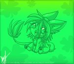  female green green_theme luna777 monotone moondog shamrock solo taratsu_(character) 
