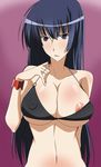  1girl black_hair bracelet breasts erect_nipples huge_breasts k&auml;mpfer large_breasts long_hair mizugi nipple_slip nipples oppai paopa_ship purple_eyes sangou_shizuku 