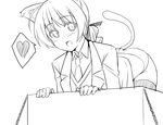  animal_ears box cardboard_box cat_ears cat_tail greyscale heart highres in_box in_container lineart lynette_bishop monochrome necktie no_pants panties piiko_(aa_doushiyou) smile solo spoken_heart strike_witches tail thighhighs underwear world_witches_series 