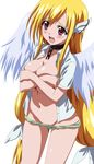  astraea breast_hold cleavage open_shirt panty_pull sora_no_otoshimono vector_trace wings 