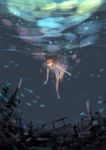  air_bubble animal bad_id bad_pixiv_id bare_arms bare_legs barefoot black_hair bubble dress fish looking_at_viewer mia0309 ocean original ruins solo submerged sundress swimming underwater 