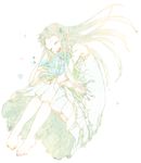  ano_hi_mita_hana_no_namae_wo_bokutachi_wa_mada_shiranai. bad_id bad_pixiv_id barefoot bouquet closed_eyes dress face feet flower honma_meiko long_hair object_hug open_mouth petals silver_hair sketch sleeveless solo tears yubari 