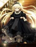  bloomers gosick green_eyes headdress holding_dress long_blonde_hair neck_ribbon running_down_staircase sparkles victorian_lace_boots victorica_de_blois victorique_de_broix ゴスロリ 非常に長い髪 