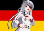  artist_request blush eye_patch flag german germany happy infinite_stratos laura_bodewig long_hair open_mouth red_eyes silver_hair uniform 