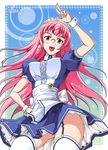  long_hair maid megane pink_hair takejun 