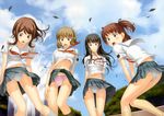  4girls aihara_nana black_hair blonde blush brown_eyes brown_hair cleavage embarrassed fomalhaut futami_eriko hoshino_yuumi kimi_kiss kimikiss long_hair mizusawa_mao navel open_mouth oppai panchira pantsu pink_panties school_uniform schoolgirl serafuku shirt_lift short_hair skirt skirt_lift skirt_pull surprised tagme tanaka_shoutarou twin_tails upskirt white_panties wind wind_lift 