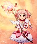  bow_(weapon) flower gloves highres kaname_madoka kyubey mahou_shoujo_madoka_magica nattou-toufu red_eyes red_hair rose short_hair short_twintails tears twintails weapon 