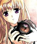  blonde_hair camera hands himemiya_chikane kannazuki_no_miko kurusugawa_himeko nitro purple_eyes reflection solo 