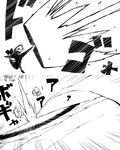  attack comic crossover greyscale hakurei_reimu house kicking mcdonald's monochrome silent_comic touhou yaza 