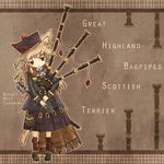  akihiyo animal_ears bagpipes blush_stickers brown_eyes brown_hair dog_ears dog_tail english hat instrument long_hair original personification plaid scarf sheath skirt solo sword tail weapon 