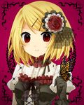  bad_id bad_pixiv_id blonde_hair bow bowtie bug butterfly earrings flower gloves hair_ornament hairclip insect jewelry kagamine_rin red_eyes sakura_yuki_(clochette) solo vocaloid 